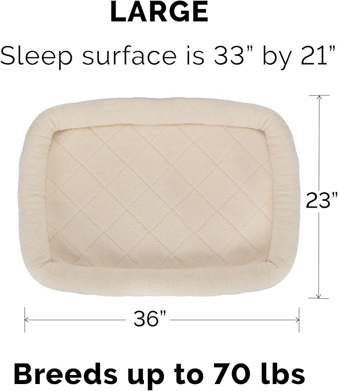 Furhaven Dog Bed for Large/Medium Dogs, 100% Washable, Sized to Fit Crates - Sherpa Fleece Bolster Crate Pad - Cream, Large, 36.0"L x 23.0"W x 2.7"Th
