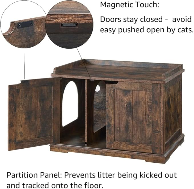 unipaws Cat Litter Box Enclosure Furniture, Cat Washroom, Hidden Litter Box Cover, Cabinet for Large Cat, Dog Proof Cat Litter Boxes, Hideaway Litter Box, Cat House, Rustic