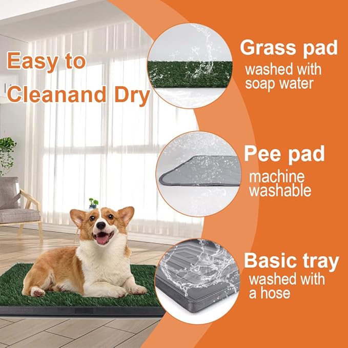 Dog Grass Pad with Tray 25"X20" - Artificial Grass for Dogs Potty Training - Fake Grass Indoor Dog Potty - Pet Turf Outdoor Indoor Grass Potty for Dogs - Dog Pee Grass Litter Box