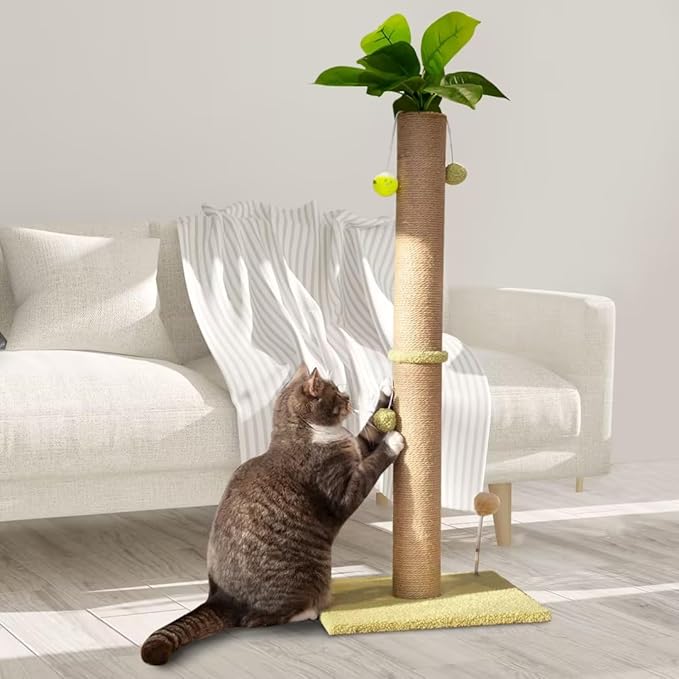 Scratch Post for Cat Post 36 INCH Tall Cat Scratch Post for Indoor Cats with Natural Sisal Rope 3.4 Inch Diameter Scratcher Post Tree Kitten Large Cat Interactive Toy(Leaf)…