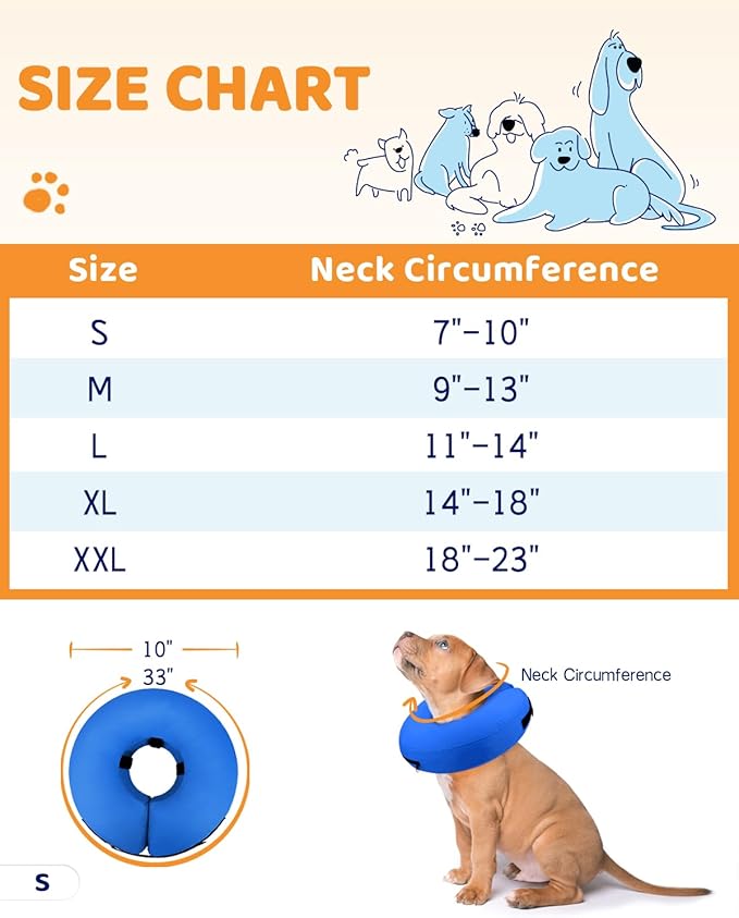 Supet Inflatable Dog Cone Collar Alternative after Surgery, Dog Neck Donut Collar Recovery E Collar to Stop Licking, Soft Dog Cone for Small Puppies Cats Medium Dogs