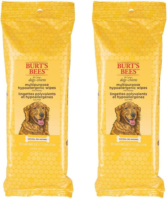 Burt's Bees for Pets Multipurpose Grooming Wipes - Puppy & Dog Wipes for All Purpose Cleaning & Grooming - Cruelty Free, Pet Wipes, Puppy Supplies, 50 Count - 2 Pack