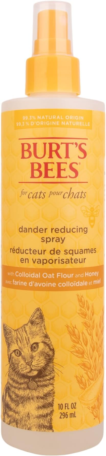 Burt's Bees for Pets Cat Naturally Derived Dander Reducing Spray with Soothing Colloidal Oat Flour & Aloe Vera - Cruelty Free, Made in USA, 10 oz Bottle