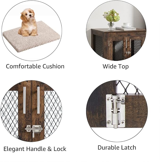 unipaws Small Dog Crate Furniture with Tray for Dogs, Cats, Min Pigs, Rabbit, Indoor Aesthetic Puppy Kennel, Modern Decorative Wood Pet House Dog Cage, Pretty Cute End Side Table Nightstand, Rustic