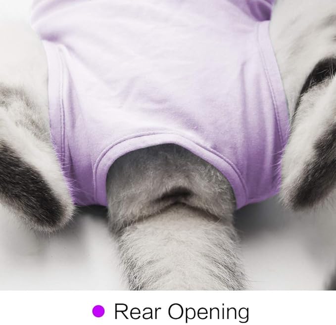 Cat Recovery Suit for Male and Female Surgical Post Surgery Soft Cone Onesie Shirt Clothes Neuter Licking Protective Diapers Outfit Cover Kitten Spay Collar(L, Purple)