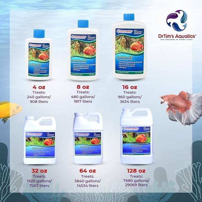 Dr.Tim’s Aquatics Freshwater Clear-UP Natural Water Clarifier – for Fish Tanks, Aquariums, Water Filtering, Disease Treatment – Eco-Friendly Solution to Clear Waters – 8 Oz.