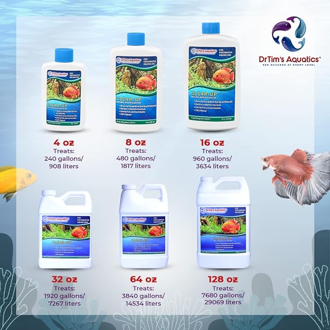 DrTim's Aquatics Freshwater Clear-UP Natural Water Clarifier – for Fish Tanks, Aquariums, Filtering, Treatment Eco-Friendly Solution to Clear Waters Remove Harmful Organics-32 oz.