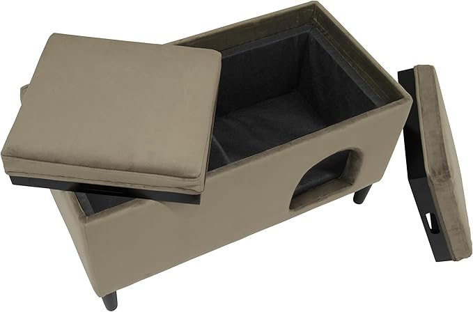 Paws & Purrs Modern 32" Wide Pet Ottoman Bed for Small to Medium Dog or Cat, 32.0" L x 16.0" W x 18.8" Th, Ash