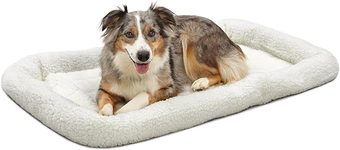 MidWest Homes for Pets Bolster Dog Bed 42L-Inch White Fleece Dog Bed w/ Comfortable Bolster | Ideal for Large Dog Breeds & Fits a 42-Inch Dog Crate | Easy Maintenance Machine Wash & Dry