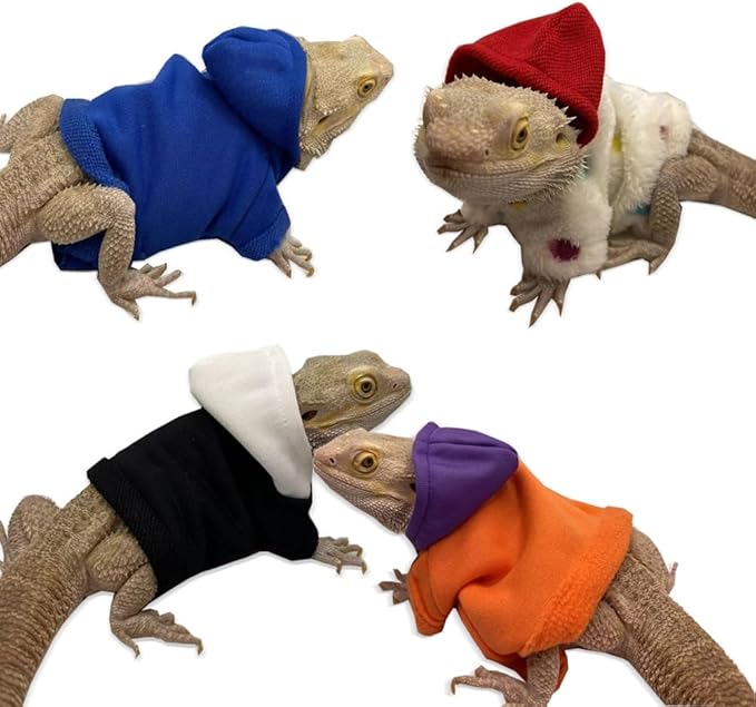 Lizard Clothes for Bearded Dragons Reptile Apparel Handmade Cotton Material Hoodies Sweater T-Shirt for Skin Protection Photo Party for Lizard bearded dragon Crested Gecko Chameleon (Black, Large)