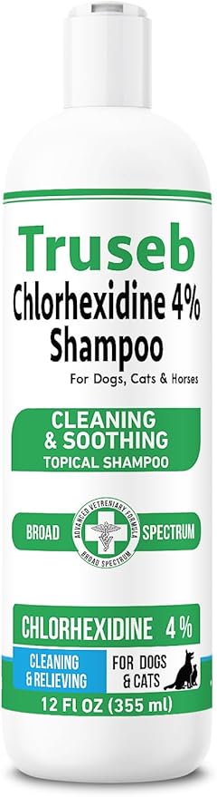 Truseb Topical Chlorhexidine 4% Shampoo for Dogs, Cats, and Horses with Plum/Blueberry Scent - 12 oz - Made in U.S.A (Chlorhexidine 4% Shampoo, 12 oz)