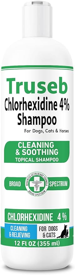 Truseb Topical Chlorhexidine 4% Shampoo for Dogs, Cats, and Horses with Plum/Blueberry Scent - 12 oz - Made in U.S.A (Chlorhexidine 4% Shampoo, 12 oz)