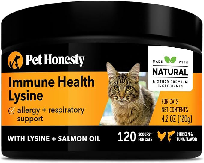 Pet Honesty Immune Health Lysine - Cat Allergy Relief Supplement Powder for Cats - Immune Health - Sneezing, Runny Nose, Watery Eyes - Cats & Kittens of All Ages - Omega 3s, L-Lysine - Chicken & Fish