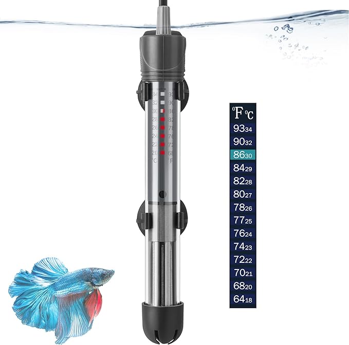 HITOP 25W 50W Adjustable Aquarium Heater, Submersible Fish Tank Heater Thermostat with Suction Cup (25W)