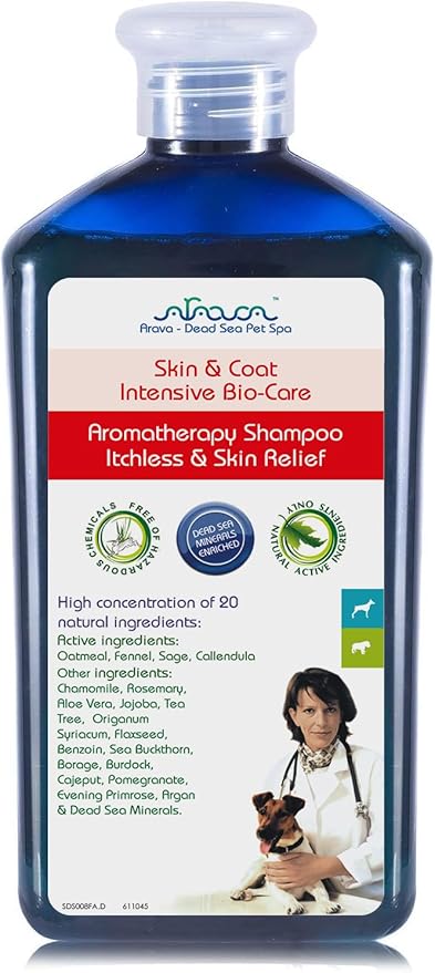 Arava Natural Medicated Dog Shampoo – Anti Yeast Anti Itch Dog Shampoo - Healthy Skin & Coat - First Aid in Hot Spots Ringworm Scrapes Abrasions & Dermatologic Infections - 400ml / 13.5 fl oz