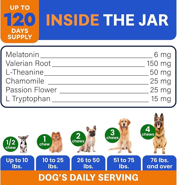 Bark&Spark Calming Melatonin for Dogs Sleep - 6mg Melatonin Chews for Small & Large Dogs Calm Aid - Calming Treats for Stress Anxiety Relief - Melatonin Chewable Pills & Tablets Puppies - Bacon