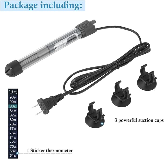 HITOP 25W 50W Adjustable Aquarium Heater, Submersible Fish Tank Heater Thermostat with Suction Cup (25W)