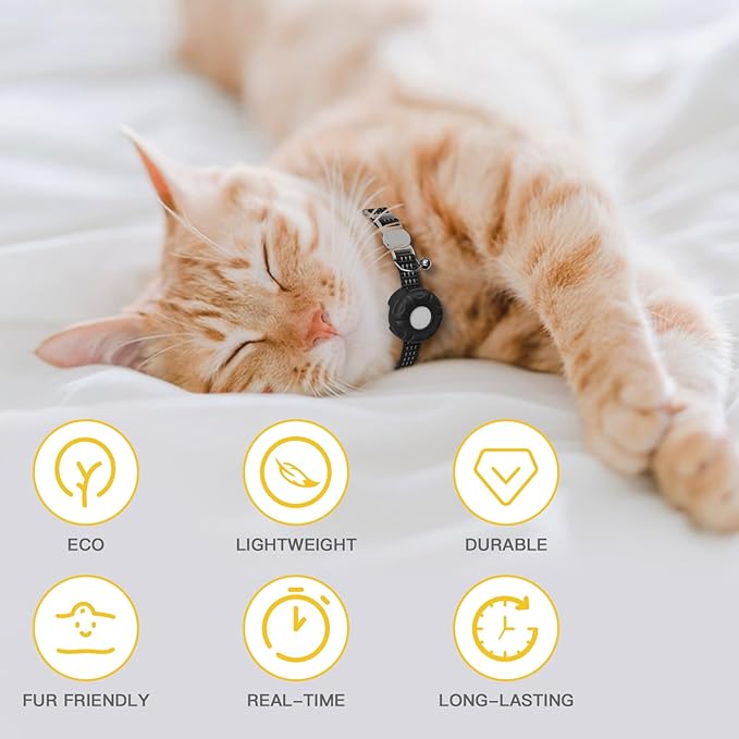 Cat Tracker,Pet Tracker for Cats (Only iOS),Waterproof Tracker Cat Collars with Safety Elastic Buckle,Works with Any Collar,No Monthly Fee,Compatible with Apple Find My App