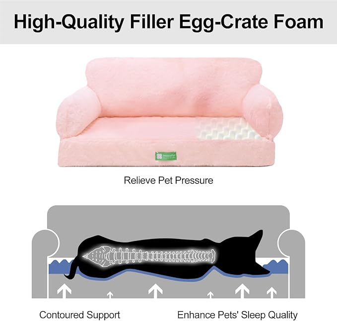 MEWOOFUN 34.6" Orthopedic Dog Bed Sofa for Small Medium Dogs, Egg- Foam Dog Couch with Removable Washable Cover and Non-Slip Bottom (Large, Pink)