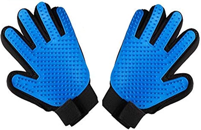 Pets First Dog Grooming Gloves Best Professional Deshedding, Brushing, Cleaning Mitt Tool for Small, Medium or Large Dogs & Cats. Fur & Hair Remover. Prevents Matted Coats. Soft Rubber Bristle Brush