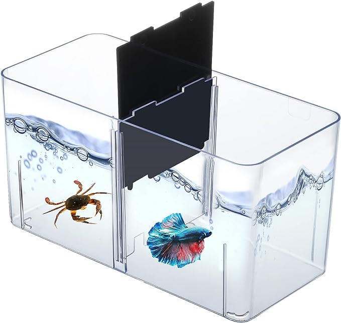 Small Betta Fish Tank, 3-in-1 Stackable Mini Fish Tank, Divided Compartments Beta Fish Tanks for 2 Betas Shrimp Sea Monkeys, 0.4 Gallon Acrylic Tiny Aquarium Tank with Hatchery Incubator (Black Lid)