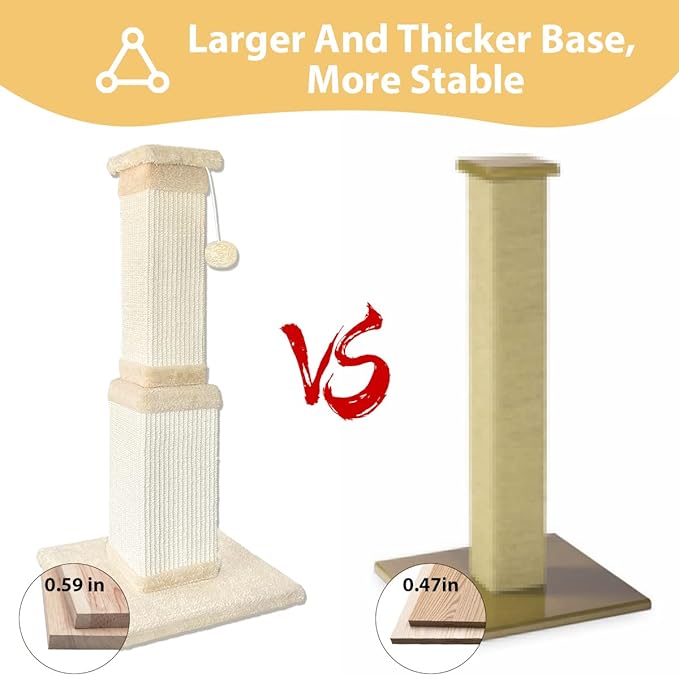 AGYM Cat Scratching Post, 32 Inch Cat Scratching Post for Large Cats, Scratching Posts for Indoor Cats Adults, Cat Scratch Post with Nature Sisal, Beige