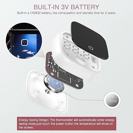 Digital Aquarium Thermometer, Touch Screen Fish Tank Thermometer, Stick-on Fish Tank Temperature Sensor with LED Display, Battery Included, for Fish, Turtle, Aquatic, 2 Pack