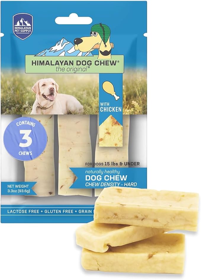 Himalayan Dog Chew Premium Yak Cheese Himalayan Dog Chews, Chicken, 3 Small Treats, 1.1 oz, Healthy Dog Treats Small Dogs, All Natural, Long Lasting Dog Chews for Puppy and Dogs Under 15 lbs