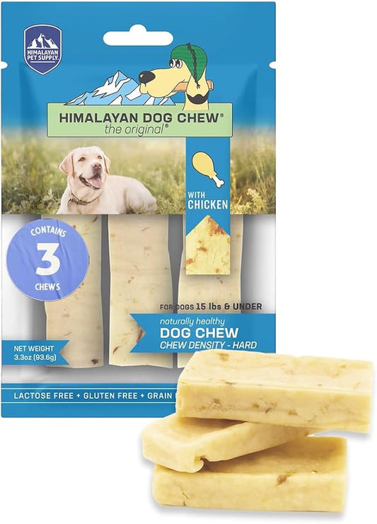 Himalayan Dog Chew Premium Yak Cheese Himalayan Dog Chews, Chicken, 3 Small Treats, 1.1 oz, Healthy Dog Treats Small Dogs, All Natural, Long Lasting Dog Chews for Puppy and Dogs Under 15 lbs