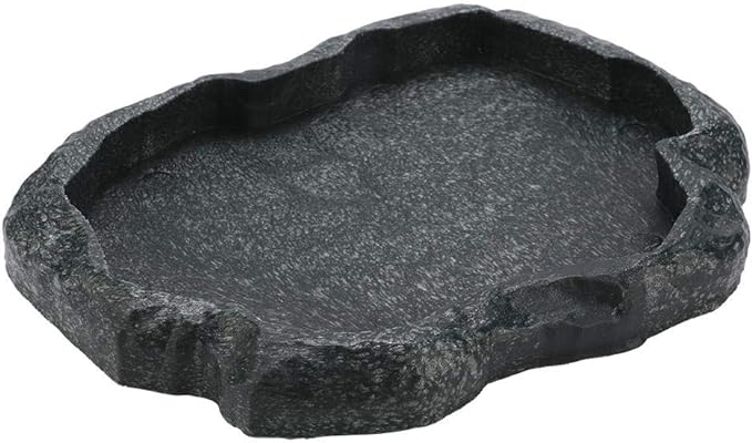 HEEPDD Reptile Bowl, Resin Rock Reptile Food and Water Feeder Pet Aquarium Ornament Terrarium Dish Plate for Tortoise Lizard Iguana(Dark green M)