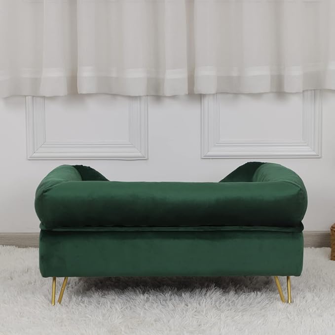 Dog Sofas and Chairs for Small Breeds,Dog Couch for Small Pet,Cat Sofa Chair with Soft Velvet Fabric,Wooden Frame Cat Bed,Pet Sofa Bed for Small Dog Rest Using,EMERALD