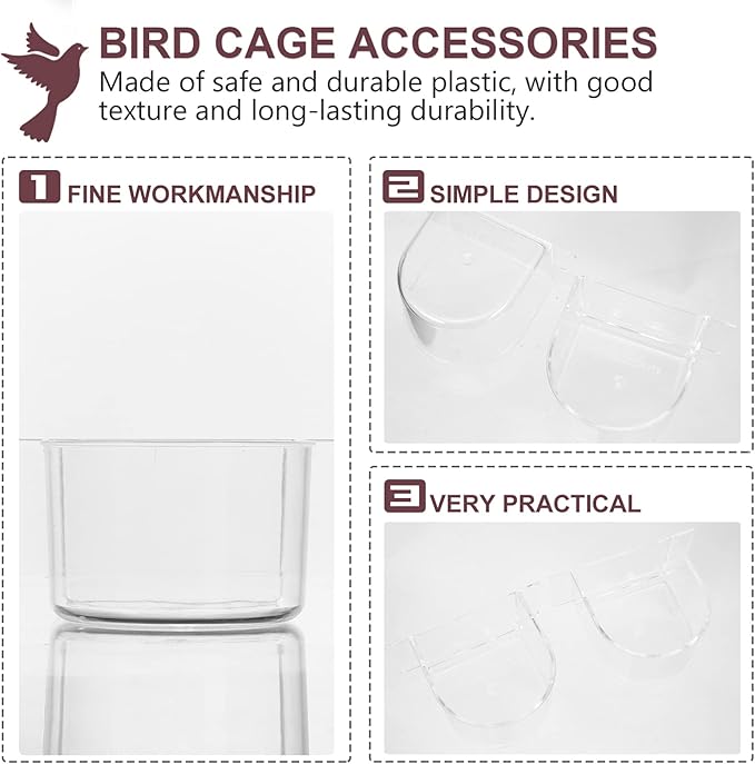 Ipetboom Bird 4 pcs Parrot Bowl Transparent Feed Parakeet Hanging Dish Conure Semicircle Feeders Water Pet Cups- Cages Cage Bowls Pigeon Feeder Small Macaw Canary Fence Cockatiel Bird Feeder