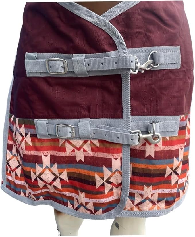 1200 Denier Horse RAIN Sheet | Horse Turnout Sheet | Horse RAINSHEET (Waterproof & Breathable) (Maroon_with_Aztec_Bottom, 72)