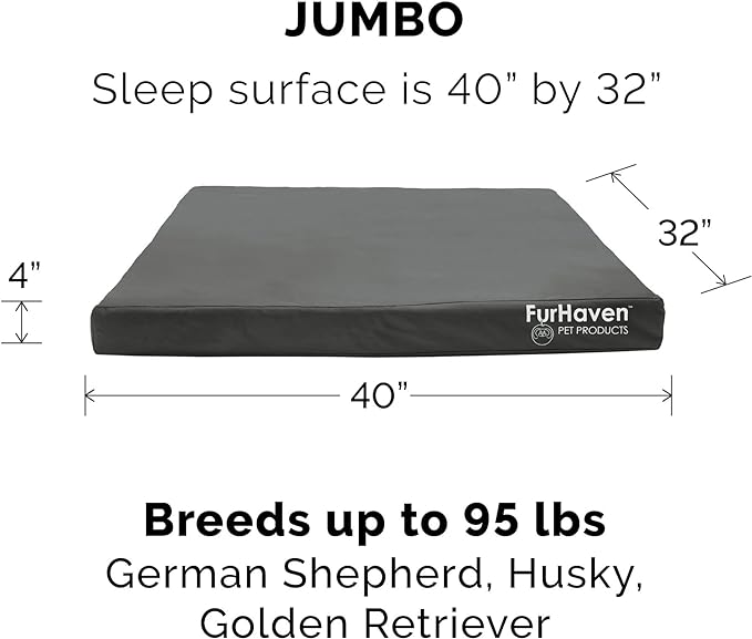 Furhaven Water-Resistant Orthopedic Dog Bed for Large Dogs w/ Removable Washable Cover, For Dogs Up to 95 lbs - Indoor/Outdoor Logo Print Oxford Polycanvas Mattress - Stone Gray, Jumbo/XL