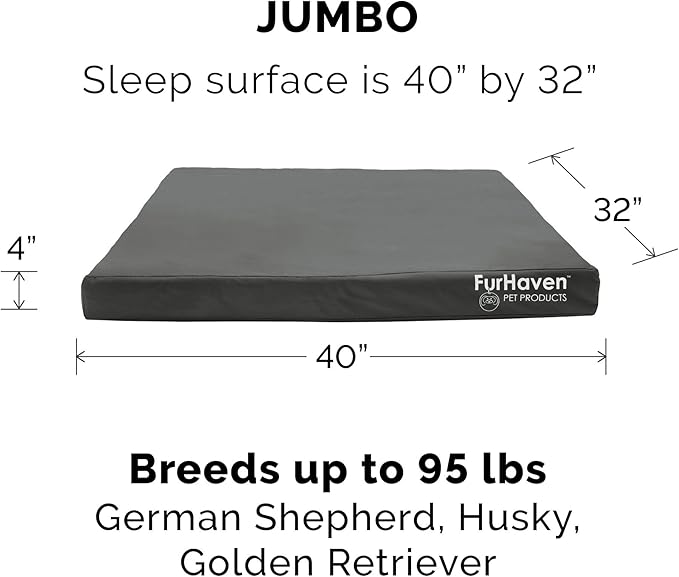 Furhaven Water-Resistant Memory Foam Dog Bed for Large Dogs w/ Removable Washable Cover, For Dogs Up to 95 lbs - Indoor/Outdoor Logo Print Oxford Polycanvas Mattress - Stone Gray, Jumbo/XL