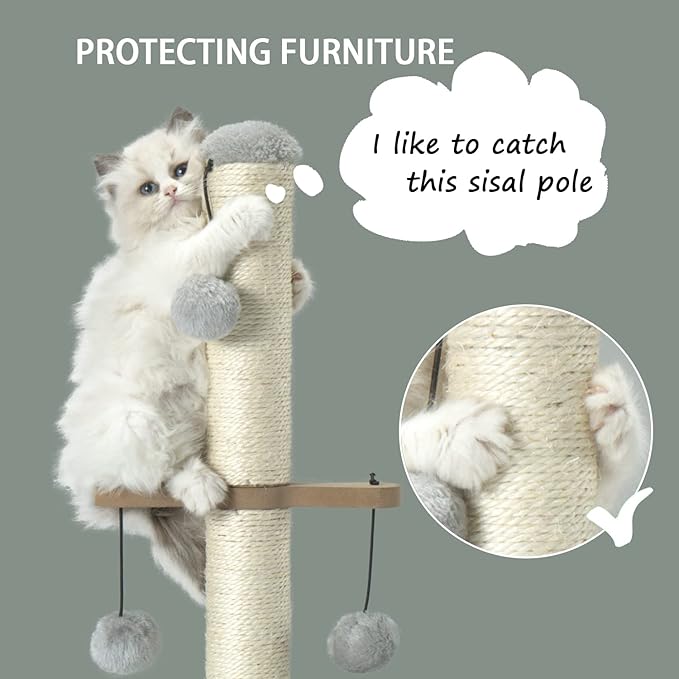 Cat Scratching Post,Small Scratch Post for Indoor Kittens and Small Size Cats,with Hanging Ball Toys,21inches,Grey