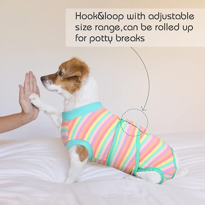 FUAMEY Recovery Suit for Dogs After Surgery,Soft Breathable Dog Bodysuit E-Collar & Cone Alternative Surgical Suit,Male Female Dog Neuter Spay Suits Anti Licking Wounds Onesie Mint Green Stripes XS