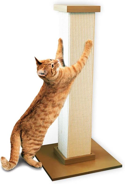 SmartCat Ultimate Scratching Post – Beige, Large 32 Inch Tower - Sisal Fiber, Simple Design - For All Cats