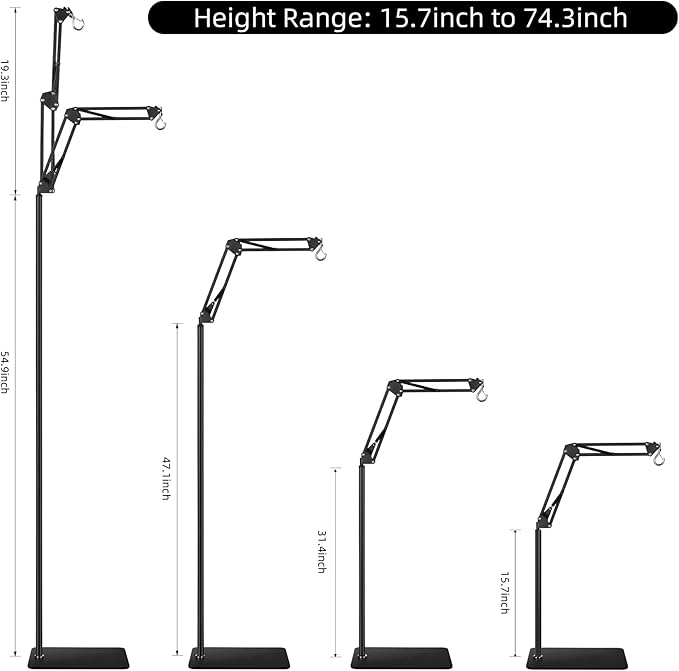 Reptile Heat Lamp Stand Reptile Light Stand with 360° Swing Arm, Height Adjustable (15.7inch to 74.3inch) Reptile Lamp Stand for Terrarium Light Fixture and Heat Lamp Holder