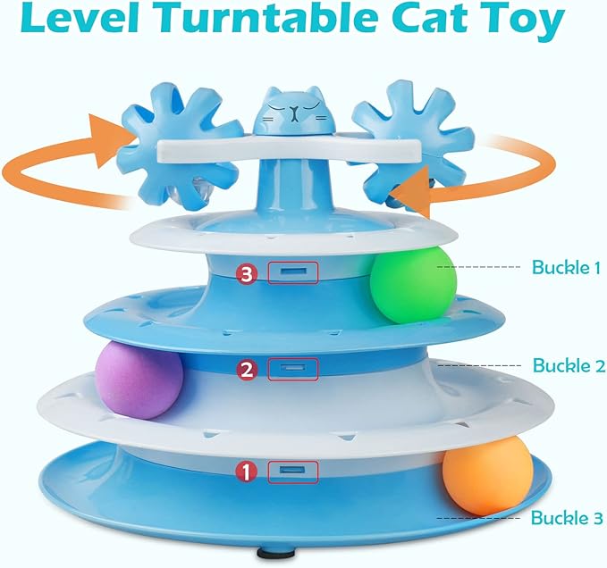 UPSKY Cat Toy Roller 4-Level Turntable Cat Toy Balls with Three Colorful Balls and Bell Ball X Turntable Interactive Kitten Fun Mental Physical Exercise Puzzle Toys.