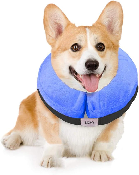 Inflatable Dog Cone,Adjustable Recovery Collar for Dogs After Surgery,Prevent from Biting & Scratching,Not Block Vision (M, Blue)