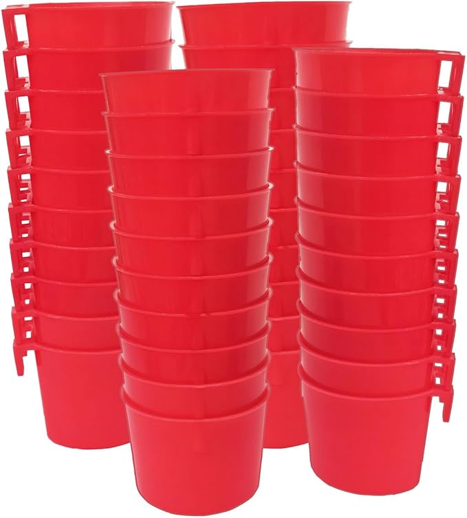 40 Pack Cage Cups Birds Feeders Seed Bowl Chicken Feeding Watering Dish Rabbit Water Food Hanging Wire Cages Box 8oz Coop Cups for Pet Parrot Parakeet Gamefowl Poultry Pigeon (Red)