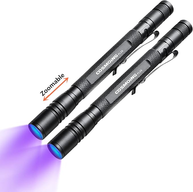 UV Flashlight Pen, LED 395nm Ultraviolet Flashlight, Zoomable Blacklight Flashlight IP54 Waterproof Detector for Pet Urine, Cat Dog Stains, Bed Bug, Household Wardrobe Toilet - 2 Pack