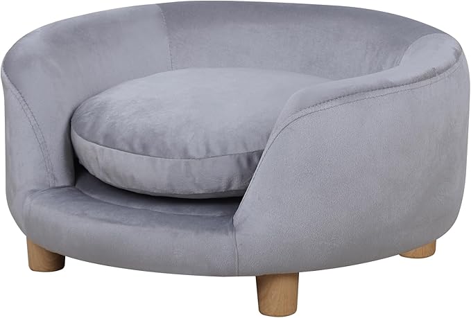 Dog Sofas and Chairs for Small Pet/Dog Sofa Chair with Soft Velvet Fabric / /Wooden Frame Cat Sofa Chair/Dog Sofa Bed with Washable Cushion for Small Dog Rest Using (grey)