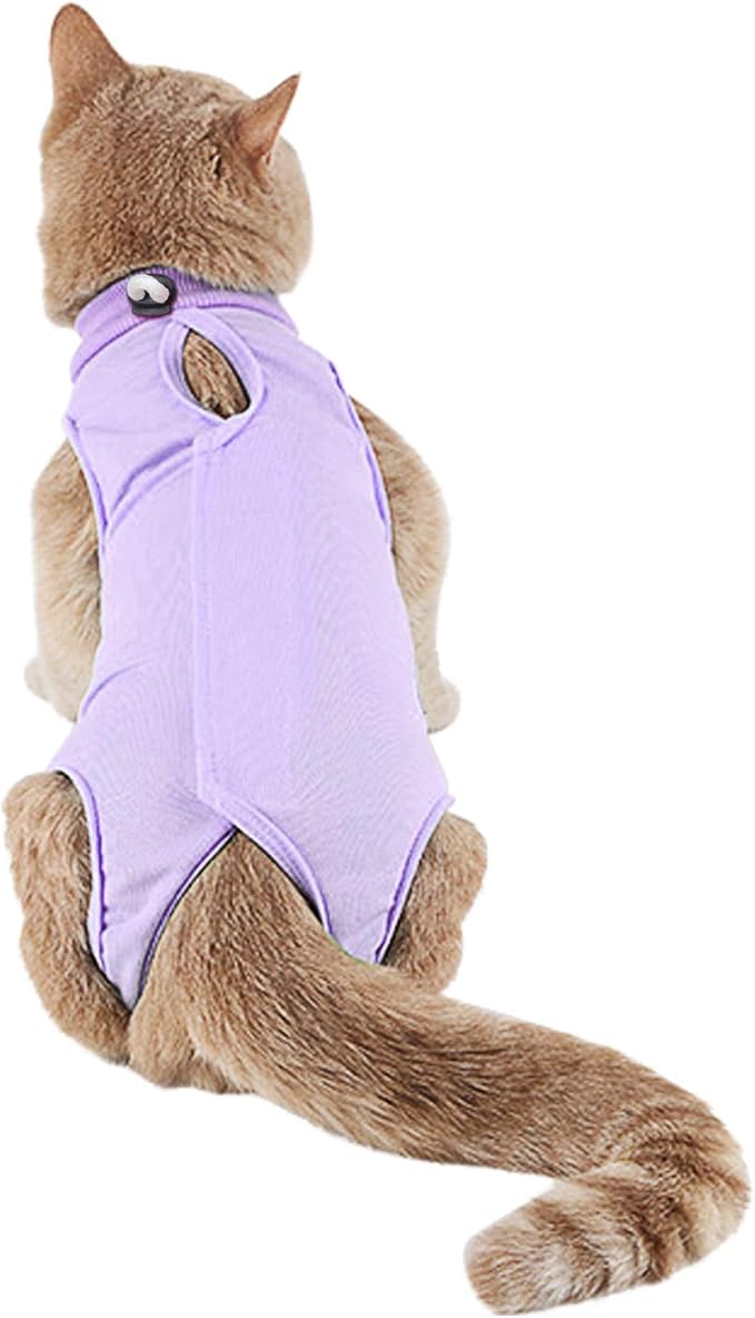 Kitten Onesies,Cat Recovery Suit for Abdominal Wounds or Skin Diseases,After Surgery Wear Anti Licking Wounds,Breathable E-Collar Alternative for Cat Purple L