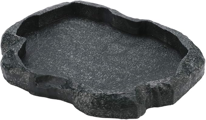 Zerodis Reptile Feeder, Reptile Food Bowl, ABS Resin, Durable, Rock Texture, Terrarium Decor, Water Dish, For Leopard, Tortoise, Lizard