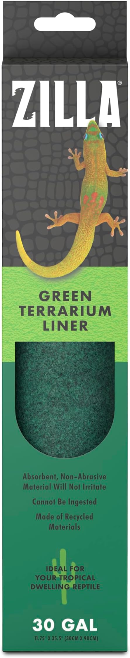 Zilla Reptile Terrarium Liner, Odor Reducing, Non-irritating, Ideal for Juvenile Reptiles and Tropical Habitats, Green, Fits Tank Size 30 Gallon, 17.25” x 35.5”