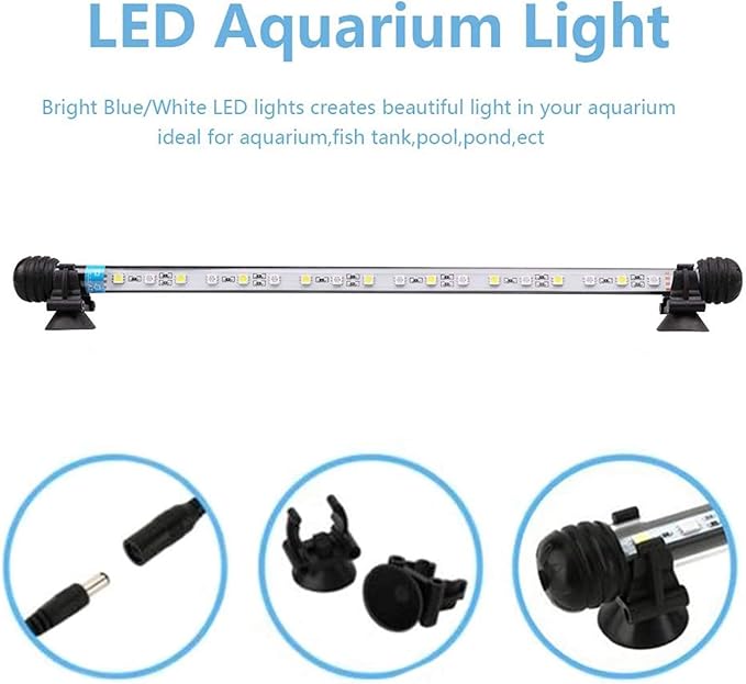 LED Aquarium Light, 7-44 Inch Waterproof Fish Light White with Blue, RGB Underwater Lamp Submersible LED Light for Fish Tank