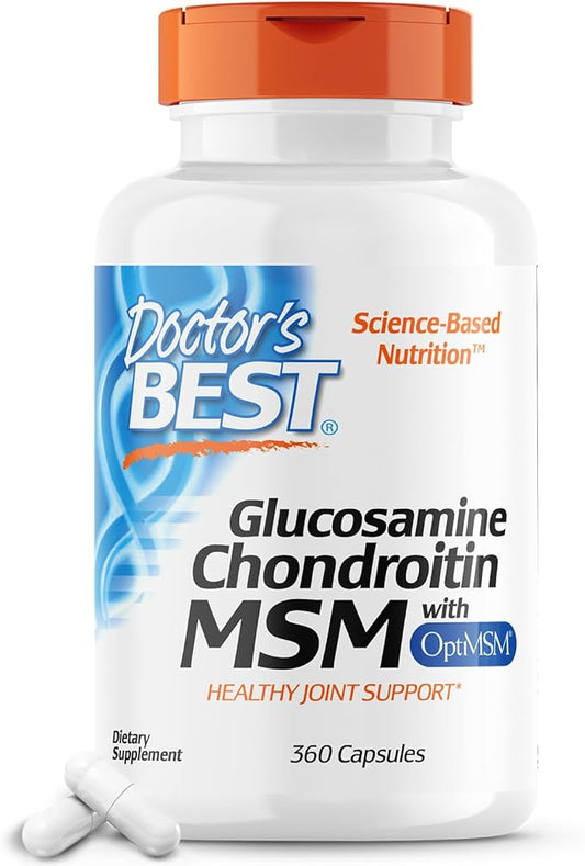 Doctor's Best Glucosamine Chondroitin Msm with OptiMSM Capsules, Joint Support Supplement Supports Healthy Joint Structure, Function & Comfort, Non-GMO, Gluten Free, Soy Free, 360 Count