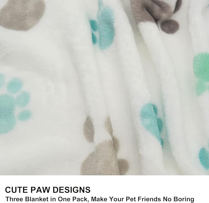 1 Pack 3 Puppy Blankets Super Soft Warm Sleep Mat Cute PAW Print Blanket Fleece Pet Blanket Flannel Throw Dog Blankets for Small Dogs Puppy Cats,Gray/White/Brown-Medium(29"x20")